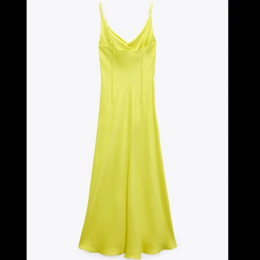 Zara Bright Yellow Midi Cowl Neck Dress - Picture 2 of 6